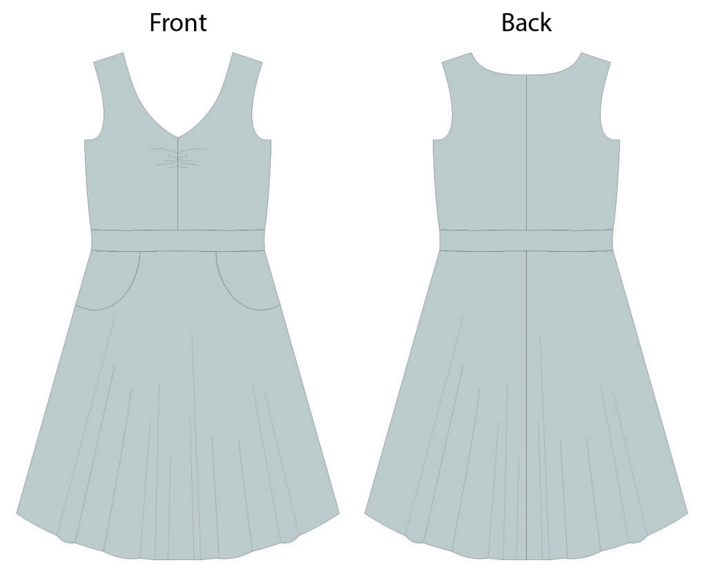 Itch to Stitch Davina Dress Line Drawings - Front and Back