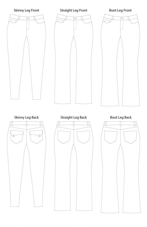 Liana Stretch Jeans PDF Sewing Pattern Line Drawings