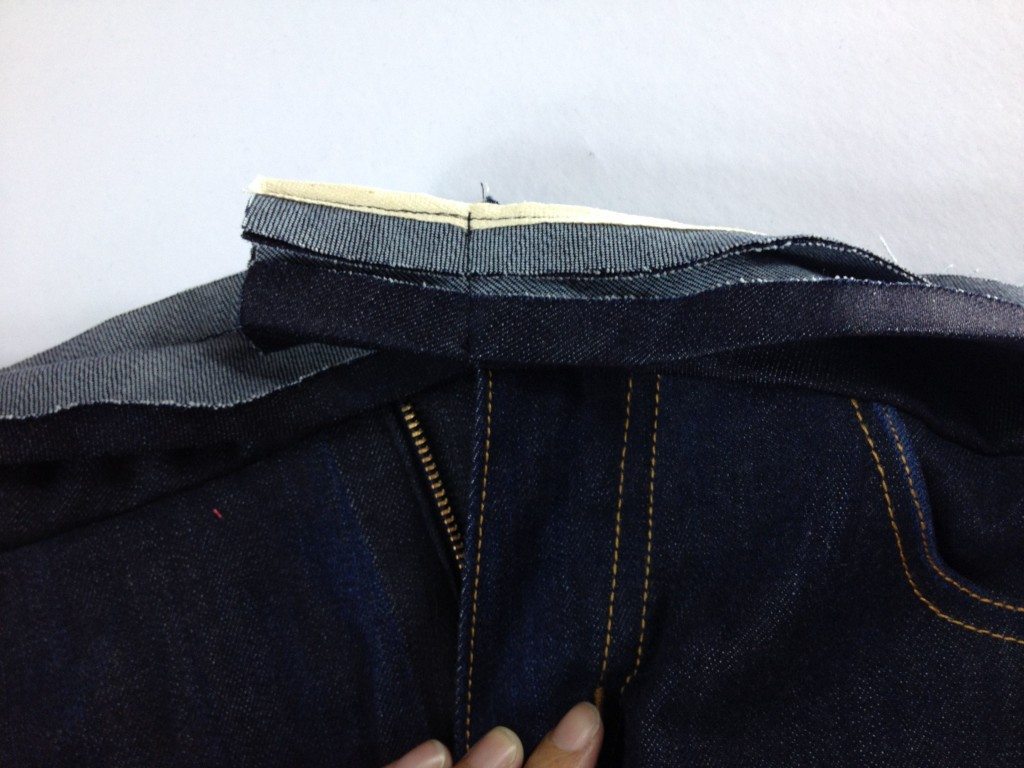 Liana Stretch Jeans Sewalong Day 9 Stitch waistband flush with fly