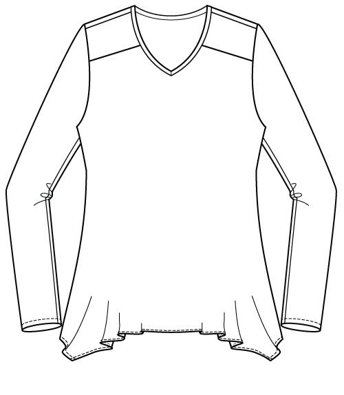 Arenal Top PDF Sewing Pattern Handkerchief Hem Option Front Line Drawing