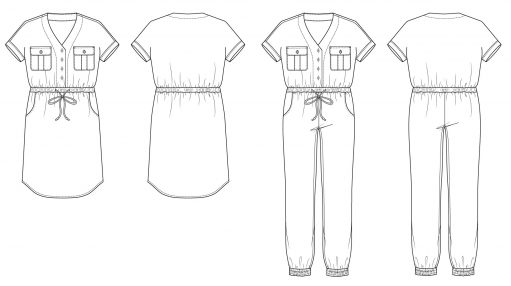 Itch to Stitch Anza Jumpsuit and Dress Line Drawings
