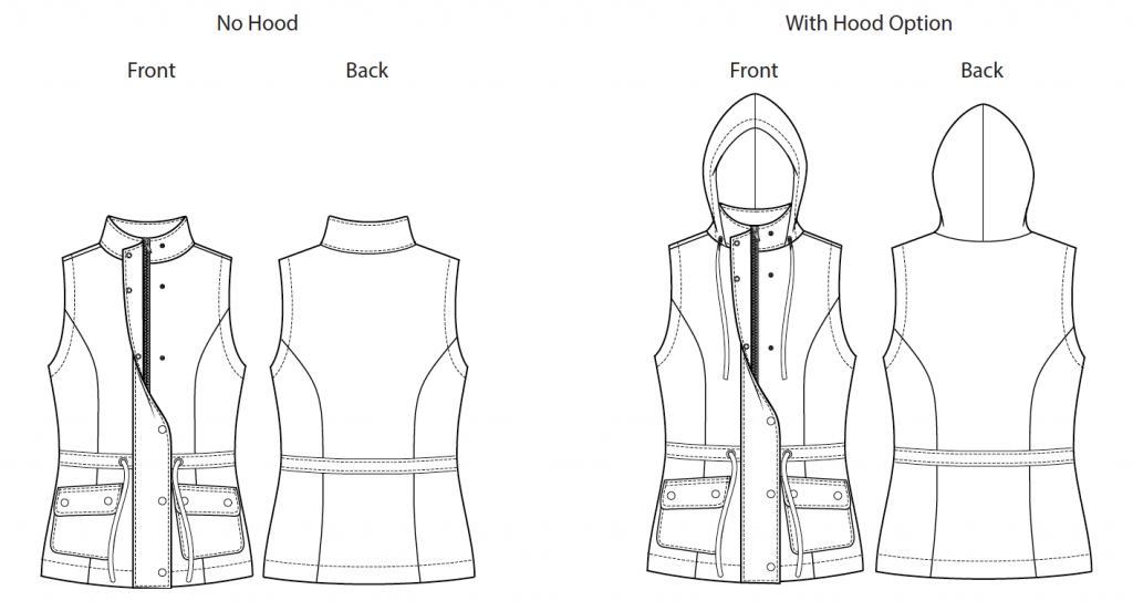 Itch to Stitch Envigado Vest PDF Sewing Pattern Line Drawing