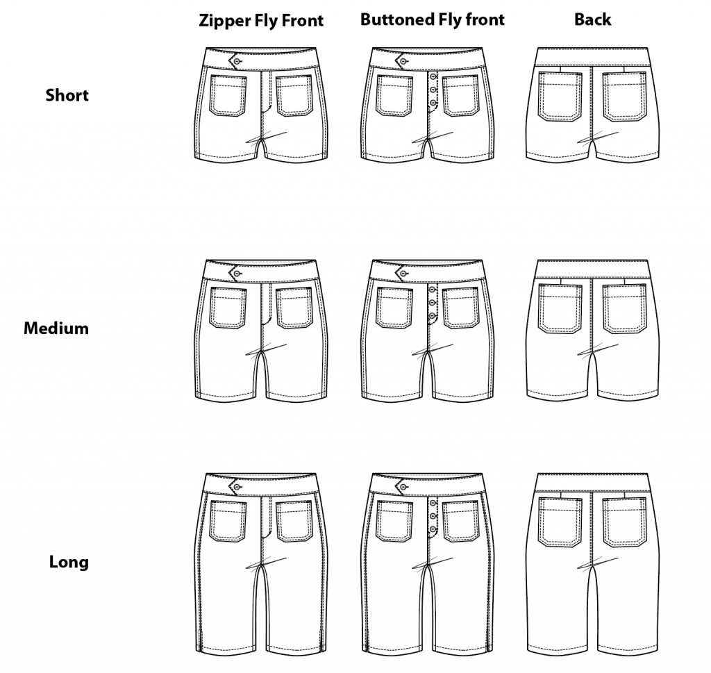 Itch to Stitch Hermosa Shorts PDF Sewing Pattern Line Drawings