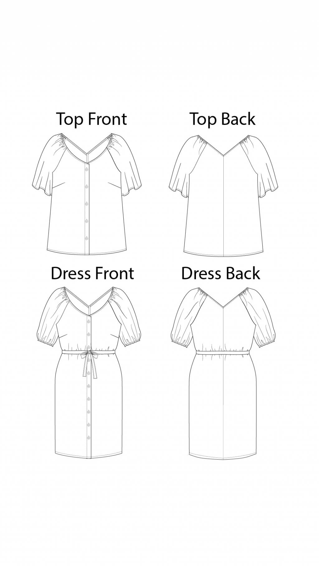 Itch to Stitch Kosice Top & Dress PDF Sewing Pattern Line Drawings