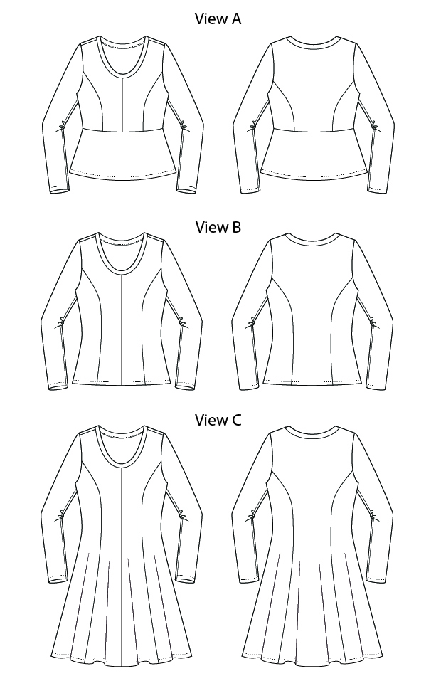 Itch to Stitch Tallinn Top & Dress Sewing Pattern Line Drawings