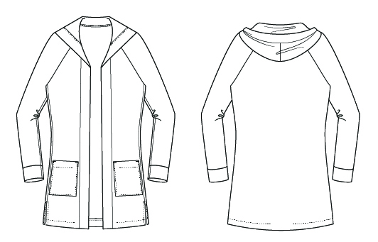 Itch to Stitch Castillo Cardigan PDF Sewing Pattern Line Drawing