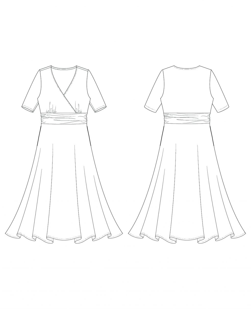 Itch to Stitch Antrim Dress PDF Sewing Pattern Line Drawing