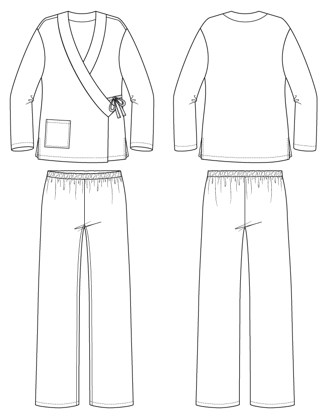 Itch to Stitch Pine Cove Pajamas PDF Sewing Pattern Line Drawings