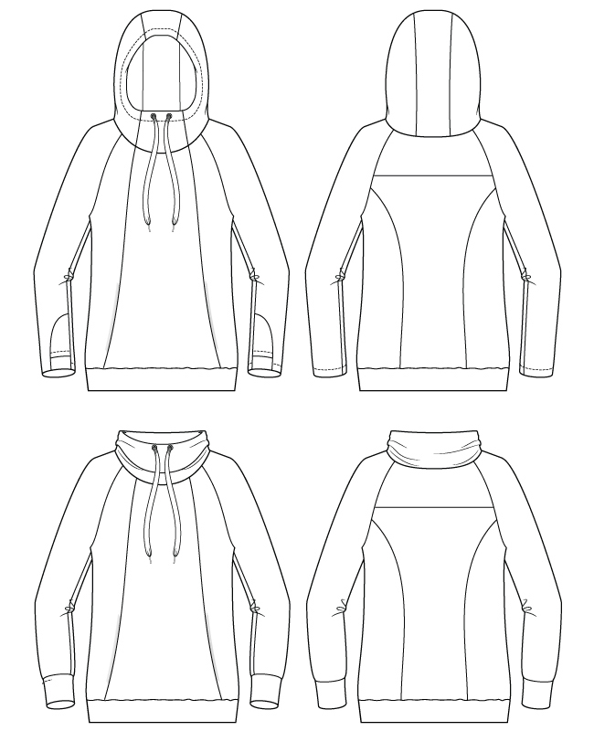 Itch to Stitch Lamma Hoodie & Sweatshirt PDF Sewing Pattern Line Drawings