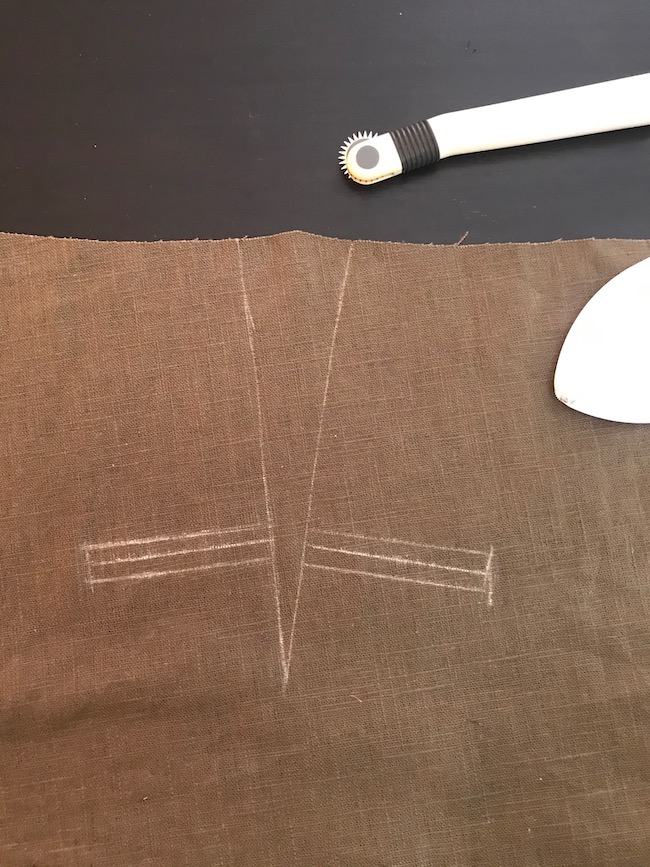 How to construct a double-welt pocket with button and button loop and a dart