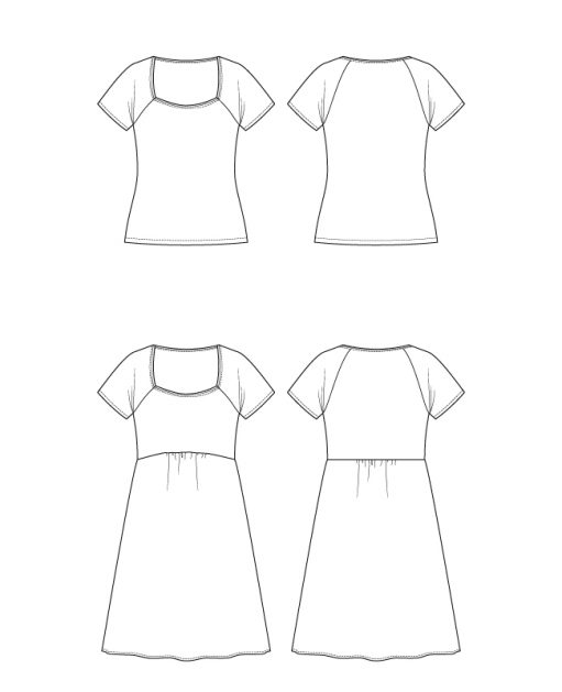 Itch to Stitch Glenelly Top & Dress PDF Sewing Pattern Line Drawings
