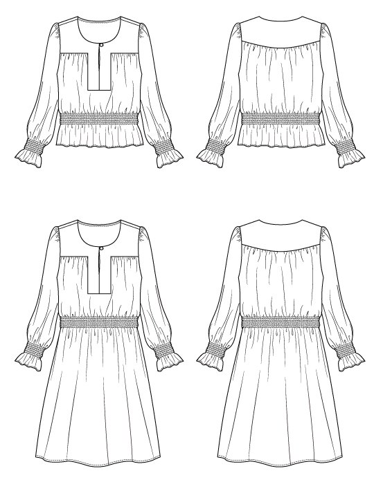 Itch to Stitch Azores Top & Dress PDF Sewing Pattern Line Drawings