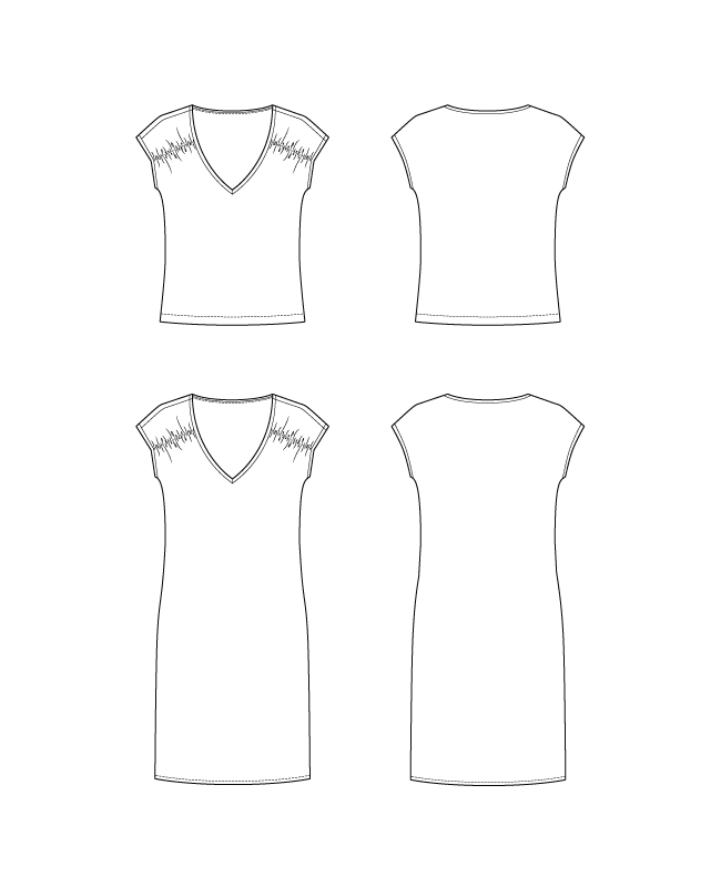 Itch to Stitch Soller Top & Dress PDF Sewing Pattern Line Drawings