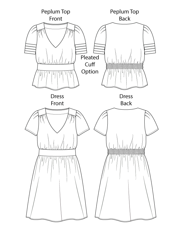 Itch to Stitch Fisterra Top & Dress PDF Sewing Pattern Line Drawings