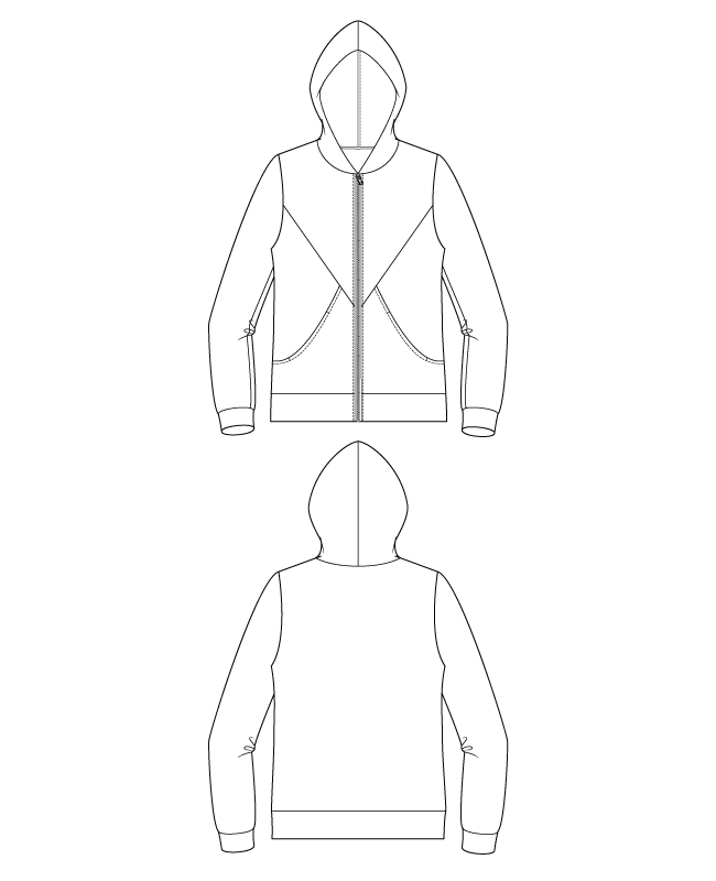 Itch to Stitch Nazare Zip-up Hoodie PDF Sewing Pattern Line Drawings