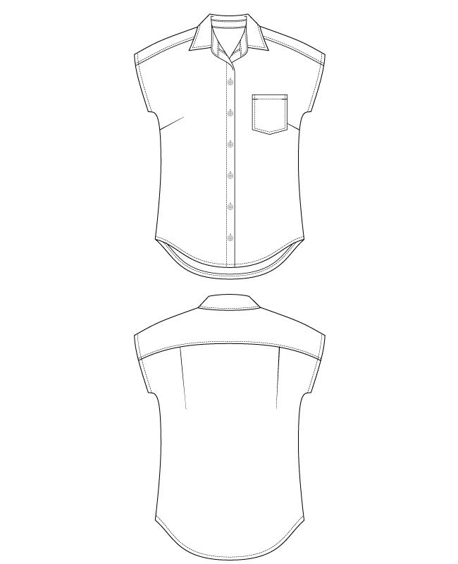 Itch to Stitch Nosara Shirt PDF Sewing Pattern Line Drawings