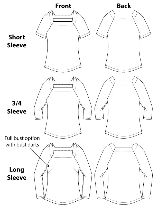 Itch to Stitch Islares Top PDF Sewing Pattern Line Drawings