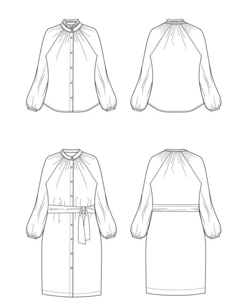 Itch to Stitch Majorelle Shirt & Dress PDF Sewing Pattern Line Drawings