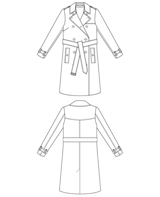 Itch to Stitch Acari Trench Coat PDF Sewing Pattern Line Drawings