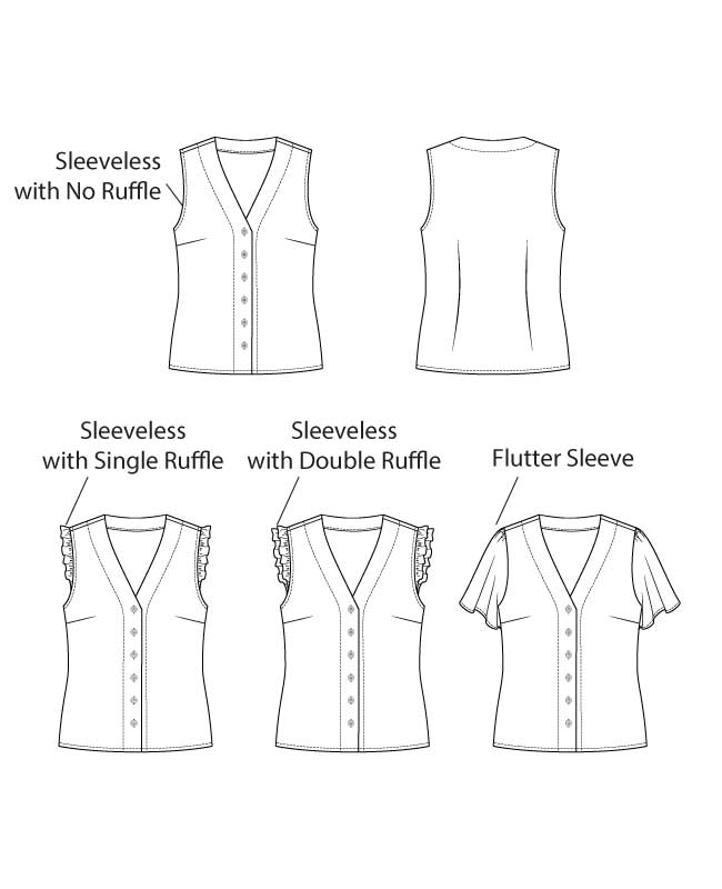 Itch to Stitch Mindelo Top PDF Sewing Pattern Line Drawings